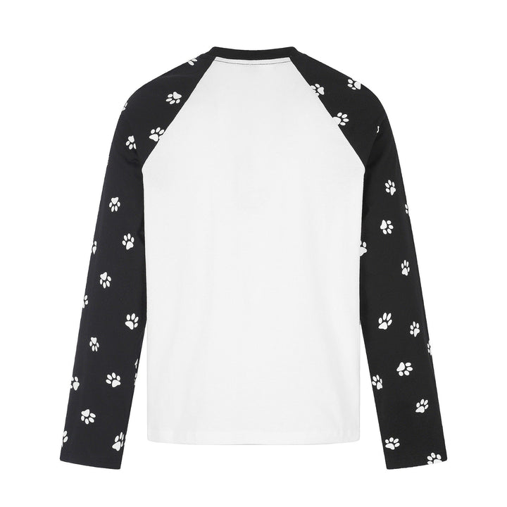 Damen Longsleeve-Raglanshirt mit Hunde‑Slogan und Pfotenmuster Echoarchiv