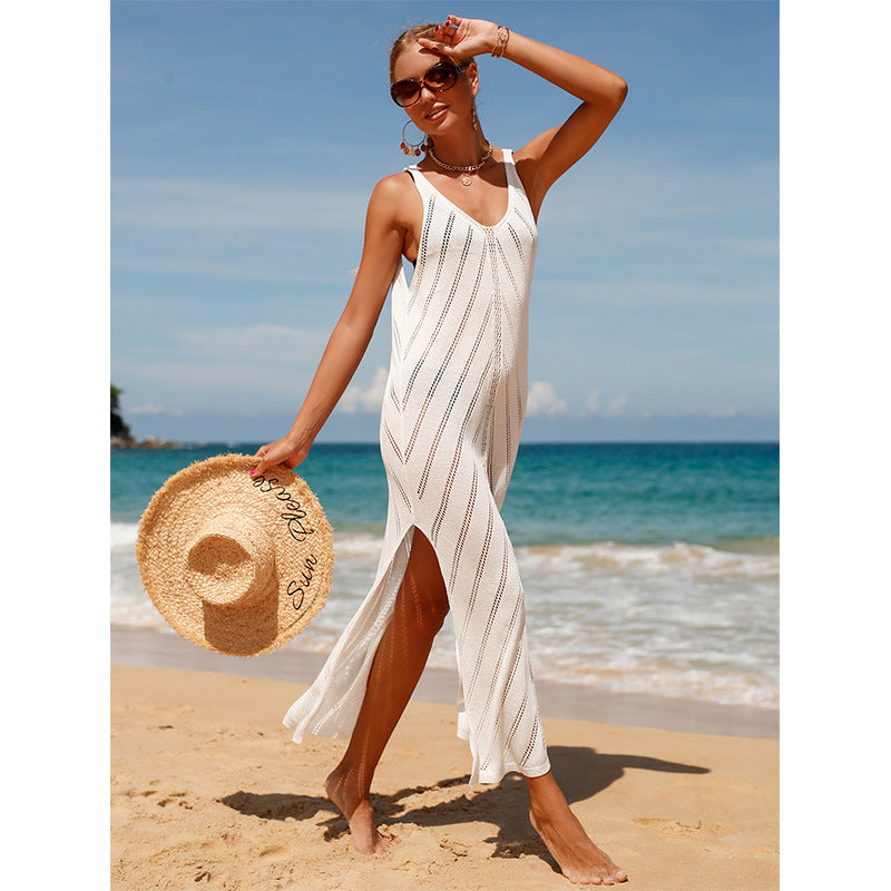 Damen transparentes Häkel-Strandkleid mit hohem Schlitz und stylischem Schnitt Echo Archiv
