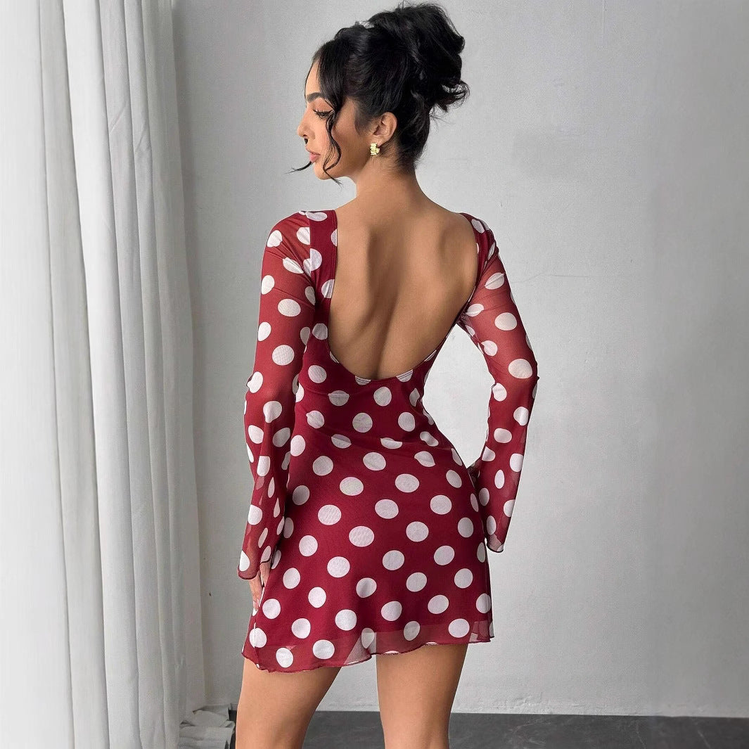 Damen nan figurbetontes transparentes Netz-Minikleid mit tiefem Rückenausschnitt und Punktmuster Echo Archiv
