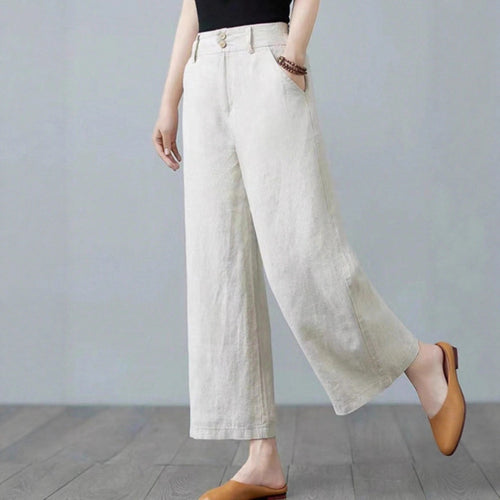 Damen Weite Leinenhose mit elastischem Bund und praktischen Seitentaschen Echo Archiv