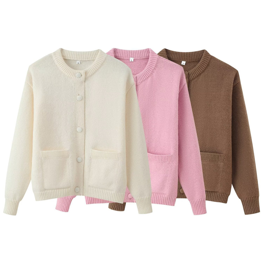 Damen Feinstrick‑Cardigan mit Rundhals, aufgesetzten Taschen und kastiger Silhouette Echo Archiv