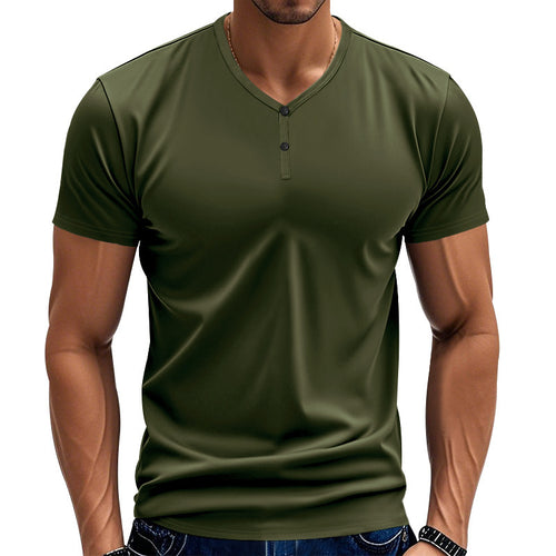 Herren Kurzarm Henley-T-Shirt mit modischem V-Ausschnitt und Knopfdetails Echoarchiv