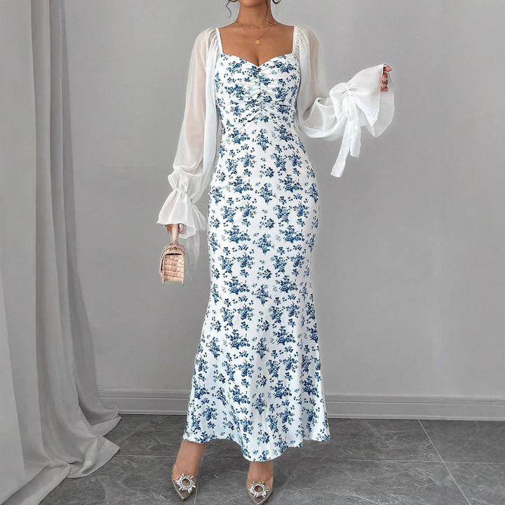 Damen Figurbetontes Maxikleid mit herzförmigem Ausschnitt und geraffter Brust – Avérine