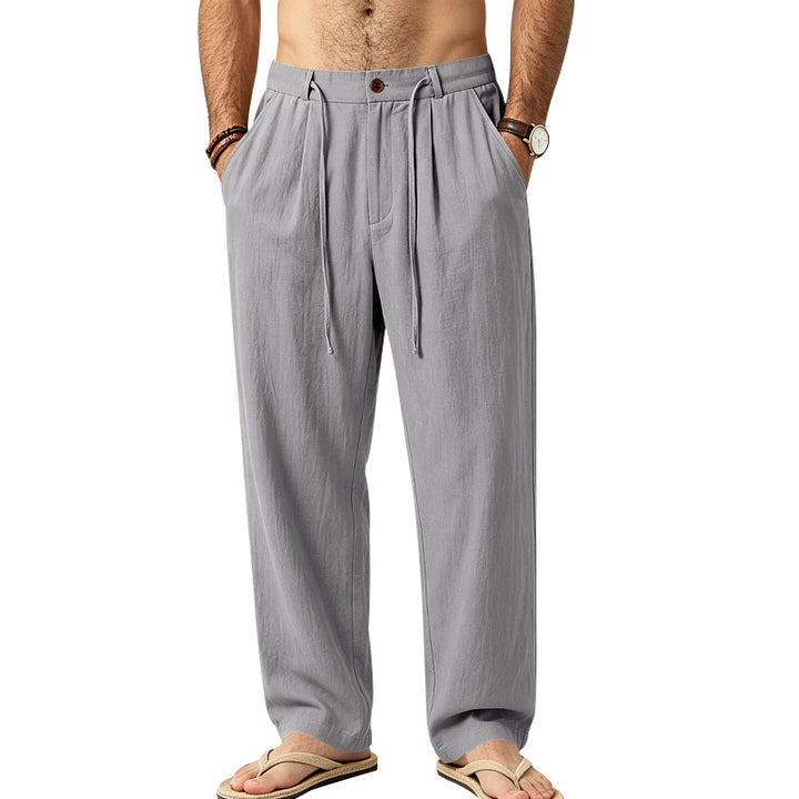 Herren Lässige Loungehose aus Leinenmischung mit Bundfalten und verdecktem Kordelzug Echoarchiv