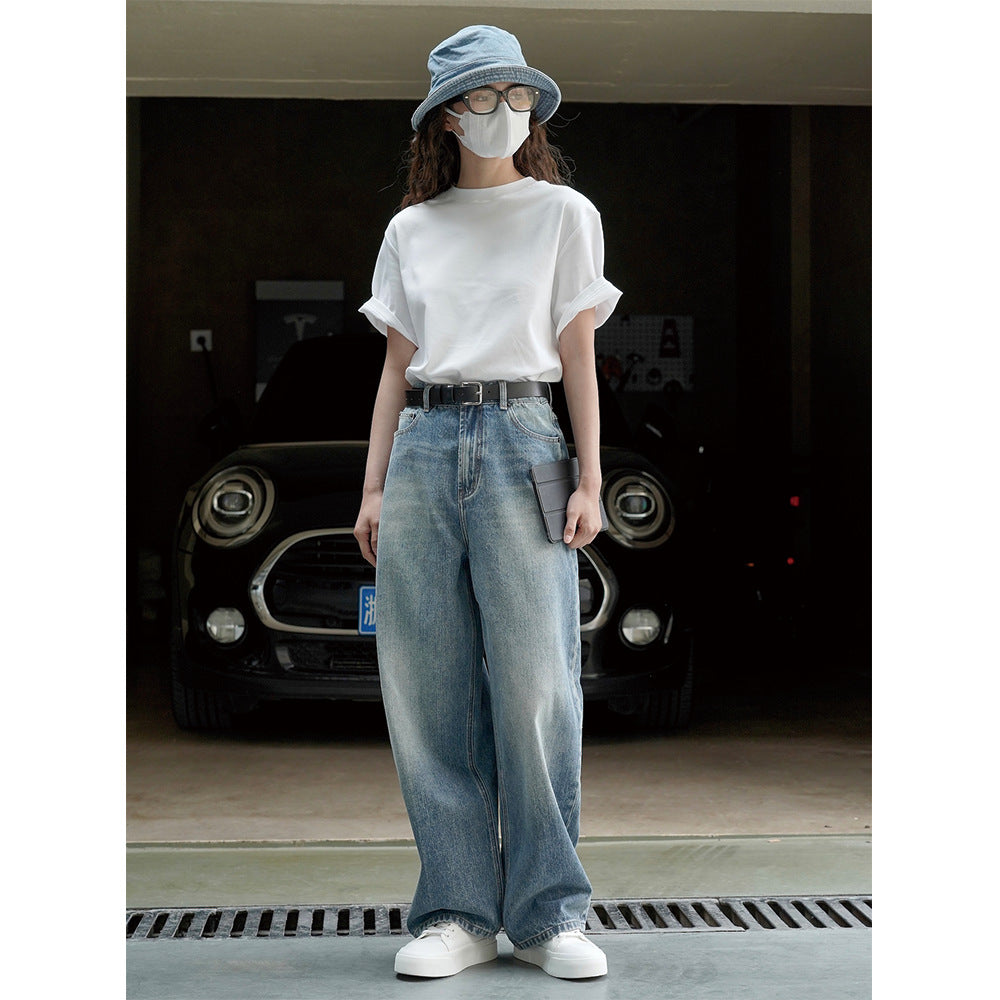 Damen Locker geschnittene Vintage-Denim Hose mit extra weitem Bein und hohem Bund Echoarchiv