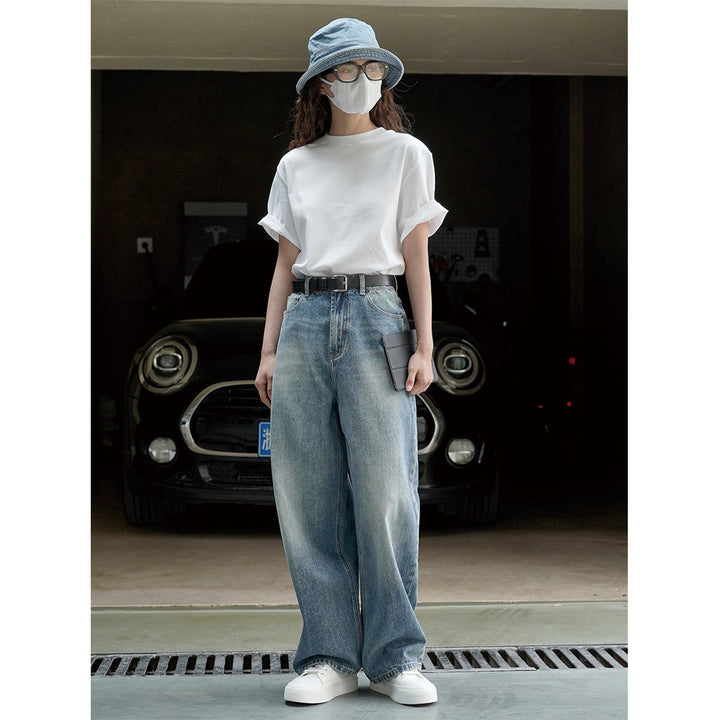 Damen Locker geschnittene Vintage-Denim Hose mit extra weitem Bein und hohem Bund Echoarchiv
