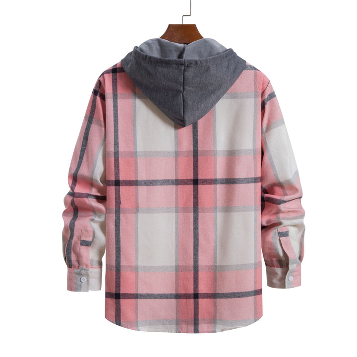 Herren Langarm-Hemdjacke mit Kapuze und modernem Karomuster Echoarchiv