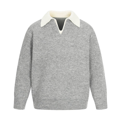 Damen Oversize Wollmix-Pullover mit kontrastpolokragen und V‑Ausschnitt Echoarchiv
