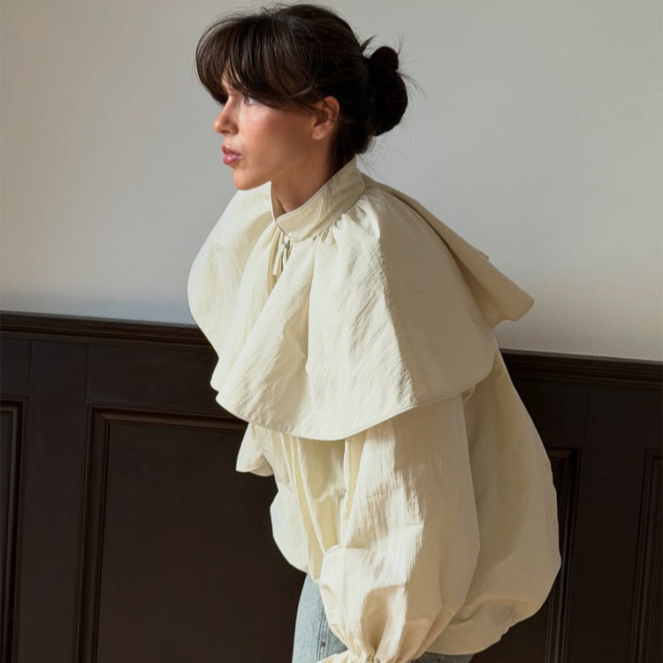 Damen Oversize-Jacke mit Cape-Kragen, Ballonärmeln und Kordelzug Echoarchiv