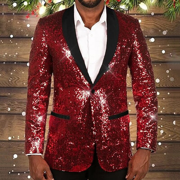 Herren glitzernder Pailletten Blazer mit schwarzem Revers Echoarchiv