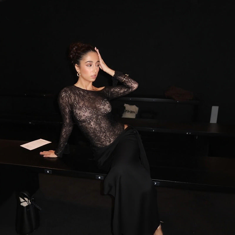 Damen eleganter Spitzen-Bodysuit mit schickem langen Rock Echo Archiv