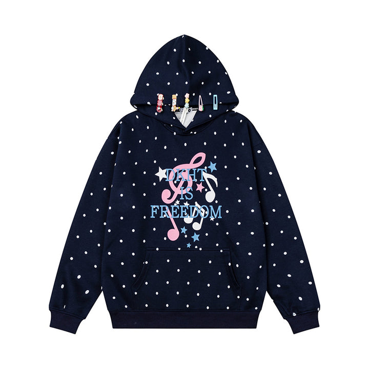 Damen Kapuzenpullover mit Polka-Dot, musikalischem Notenprint und Kängurutasche Echoarchiv