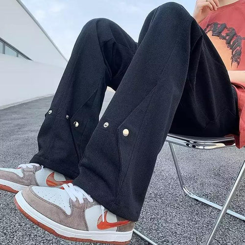 Herren lässige Double-Layer-Hose mit praktischen Druckknöpfen und weitem Bein Echoarchiv