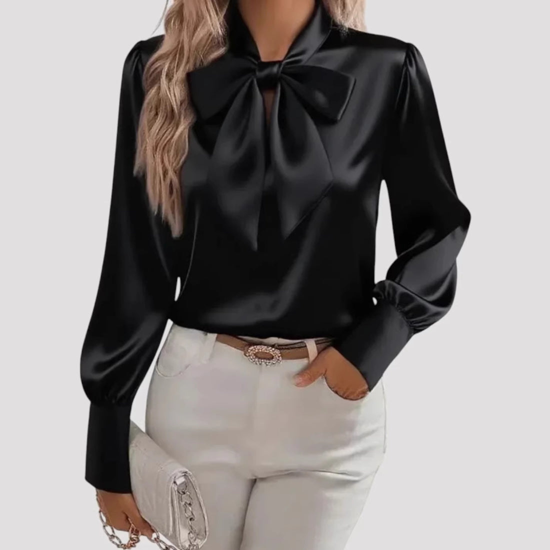 Damen elegante Bluse mit Schleifenkragen – Élovi