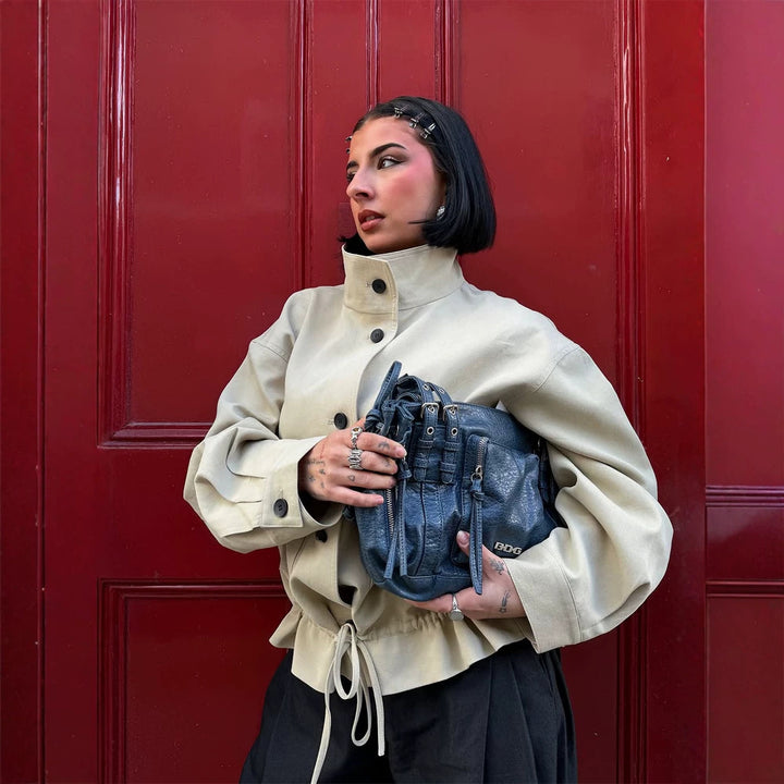 Damen Kurzgeschnittener Oversize-Canvas-Blouson mit Stehkragen Echoarchiv
