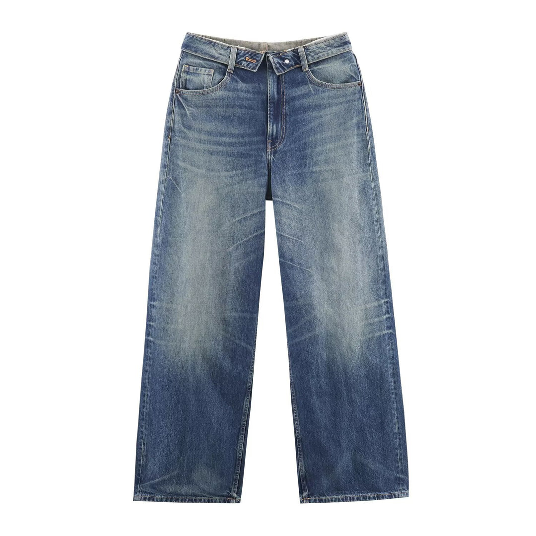 Damen nan weite hochgeschnittene Vintage-Jeans mit Destroyed-Effekten Echo Archiv