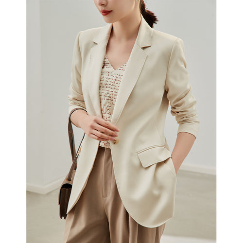 Damen taillierter leichter Ein-Knopf-Blazer mit Pattentaschen Echoarchiv