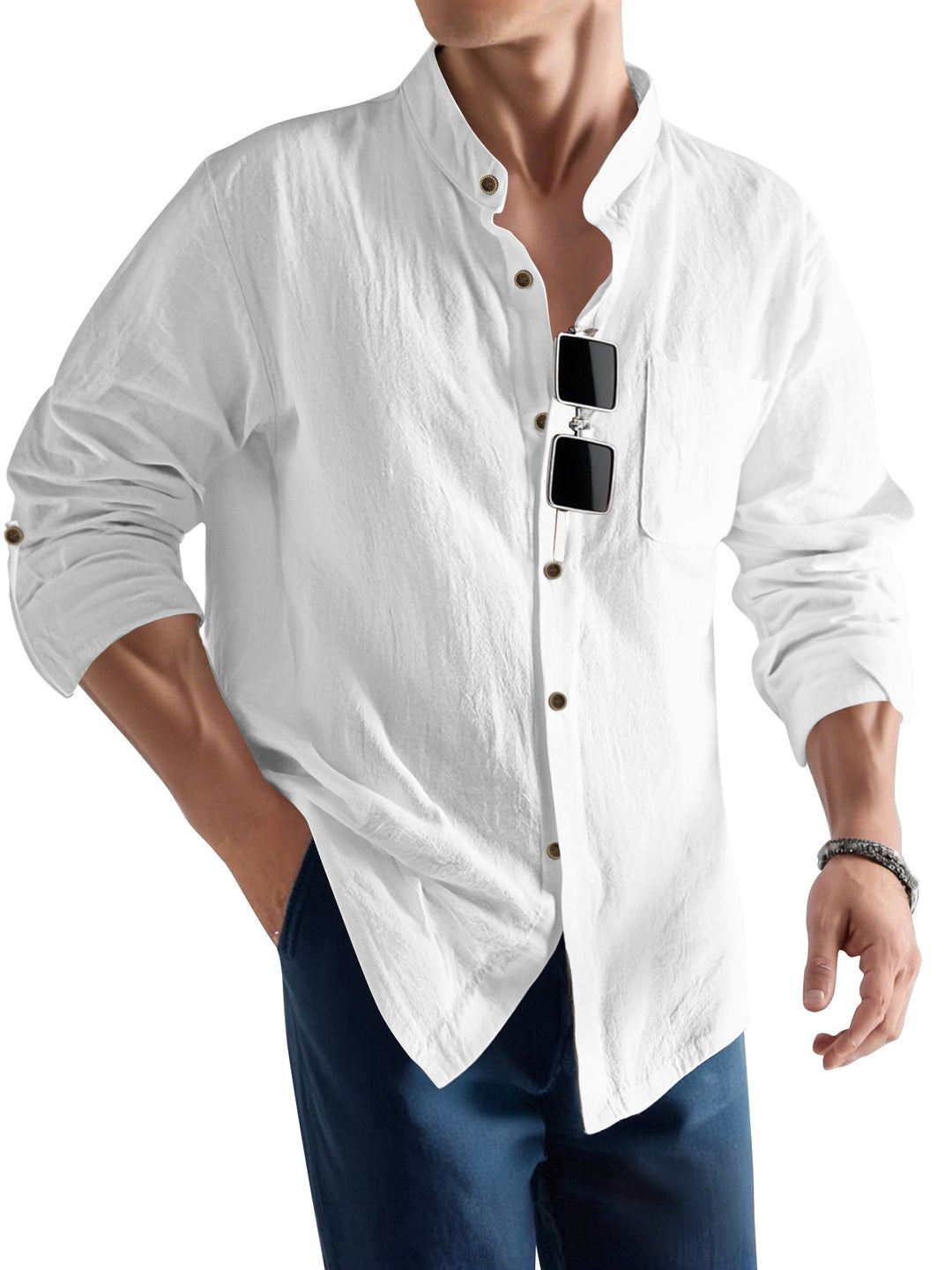 Herren Legeres Langarmhemd mit Henley-Ausschnitt Echoarchiv