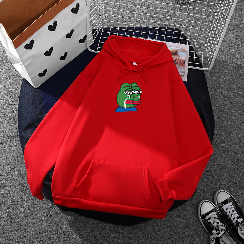 Unisex relaxed-fit Kapuzenpullover mit weichem Fleece-Futter, Kängurutasche und gesticktem Frosch-Emblem – Auréline