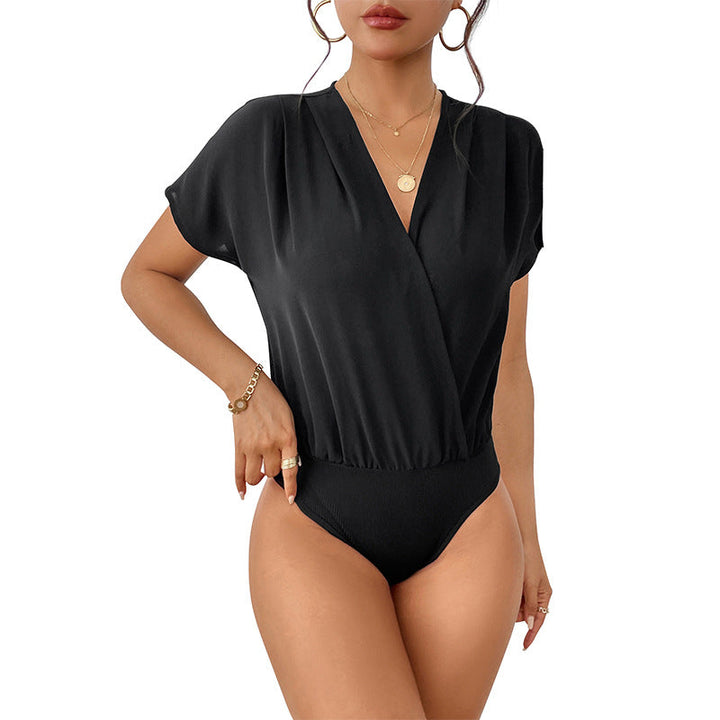 Damen Body mit eleganter Wickeloptik und kurzen Ärmeln Echoarchiv