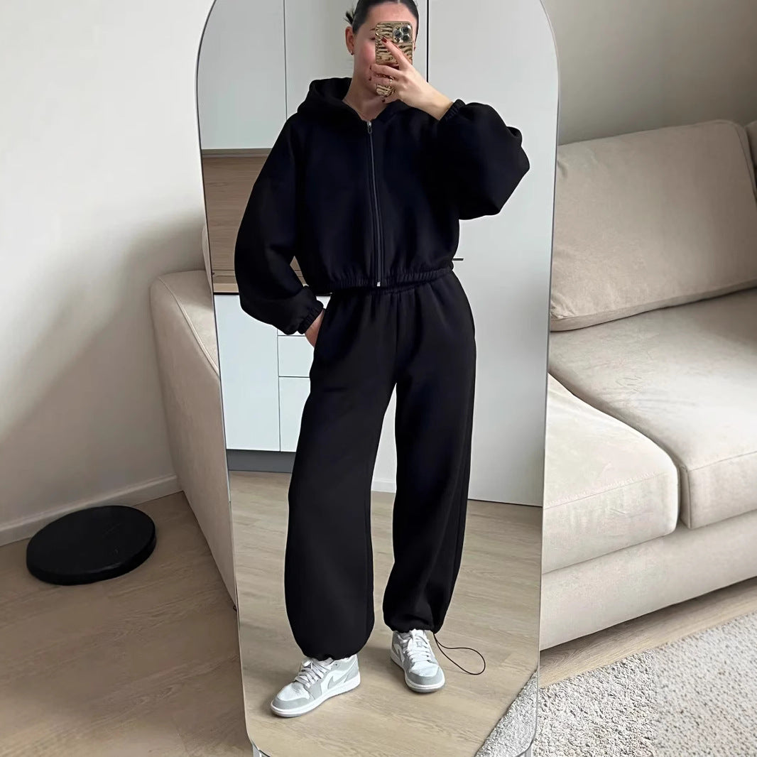 Damen Oversize Sweatset mit Reißverschluss Bomberjacke und Highwaist Jogginghose – Avérine