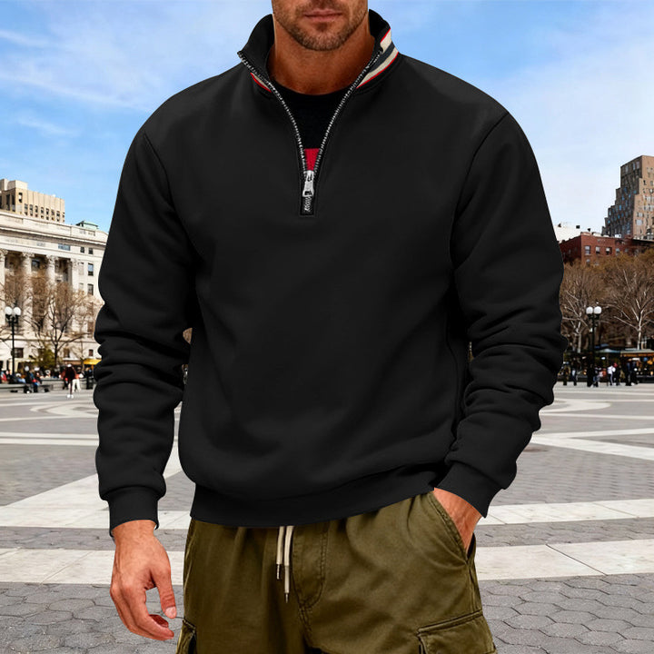Herren Fleece-Pullover mit halbem Reißverschluss und farblich abgestimmtem Kragen Echoarchiv