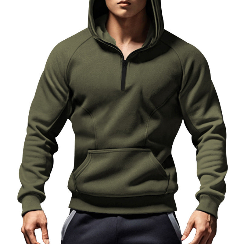 Herren sportliches Kapuzensweatshirt mit kurzem Reißverschluss und praktischer Kängurutasche Echoarchiv