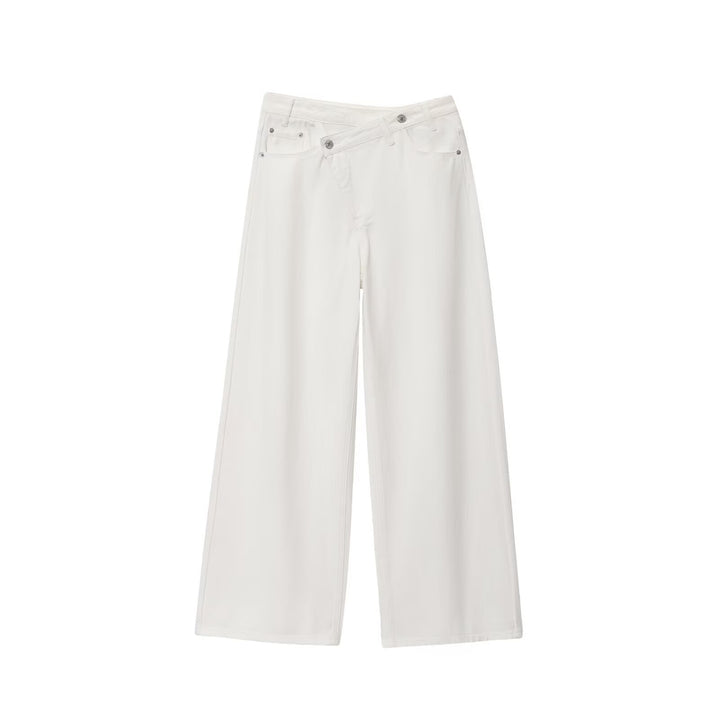Damen weit geschnittene Jeans mit asymmetrischem Knopfverschluss und hohen Taillen Echo Archiv