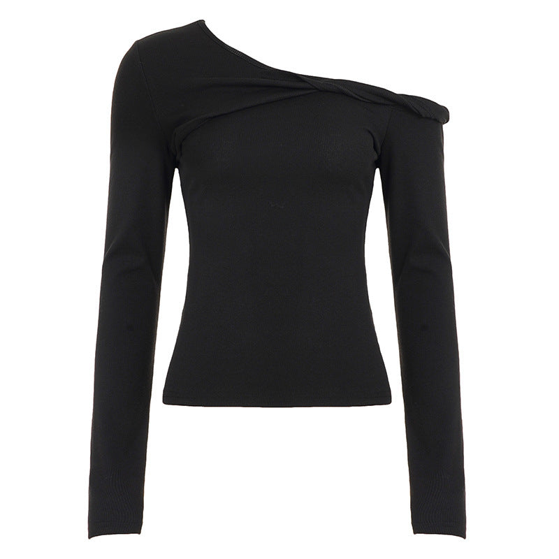 Damen Asymmetrisches Ein-Schulter Rippstrick-Top mit gedrehtem Schulterdetail – Mavelle