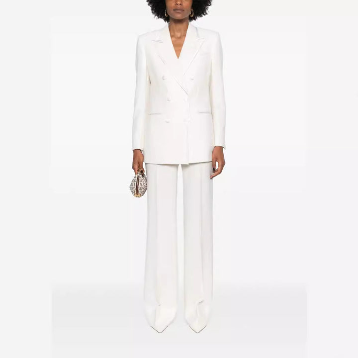 Damen Doppelreihiges Longblazer‑Hosenanzug mit Marlene‑Weitbeinhose und schlanker Silhouette Echoarchiv