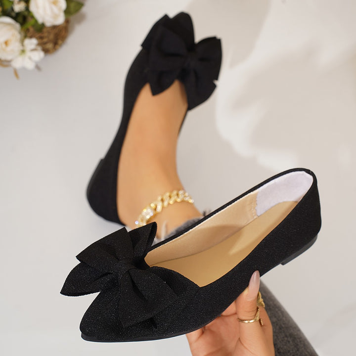 Damen elegante spitze Ballerinas mit großer Zierschleife und schimmerndem Obermaterial – Lioré