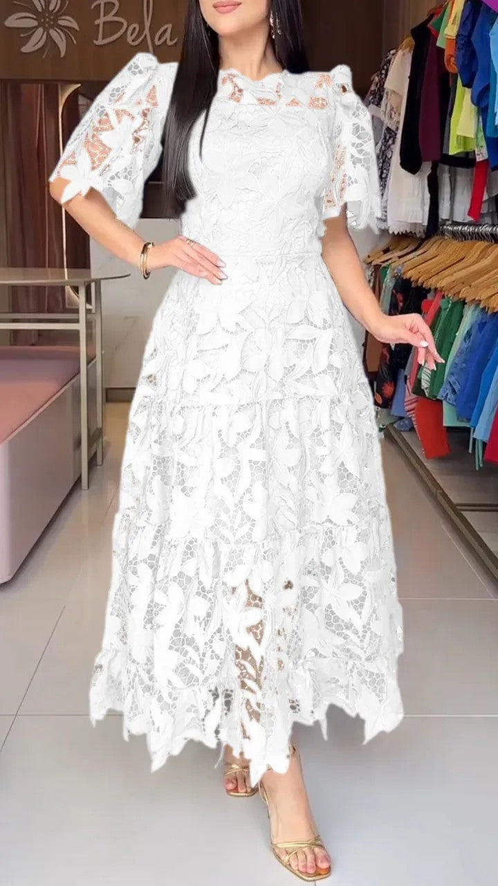 Damen nan Maxikleid aus floraler Guipure-Spitze mit taillierter Passform und Stufensaum Echo Archiv
