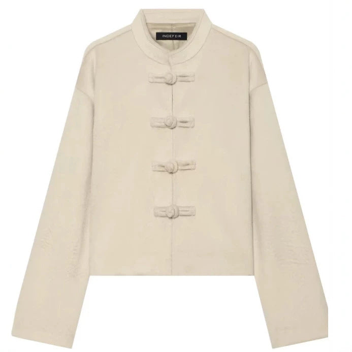 Damen Cropped Jacke im Mandarin‑Stil mit Knebelverschlüssen und kastiger Silhouette Echo Archiv