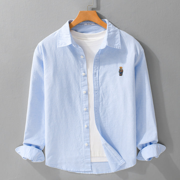 Herren Button-Down Overshirt im Casual-Relaxed-Stil mit tonaler Stickerei Echoarchiv