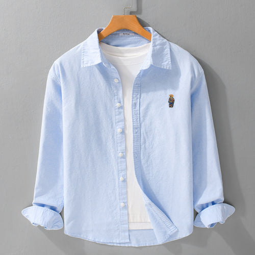 Herren Button-Down Overshirt im Casual-Relaxed-Stil mit tonaler Stickerei Echoarchiv