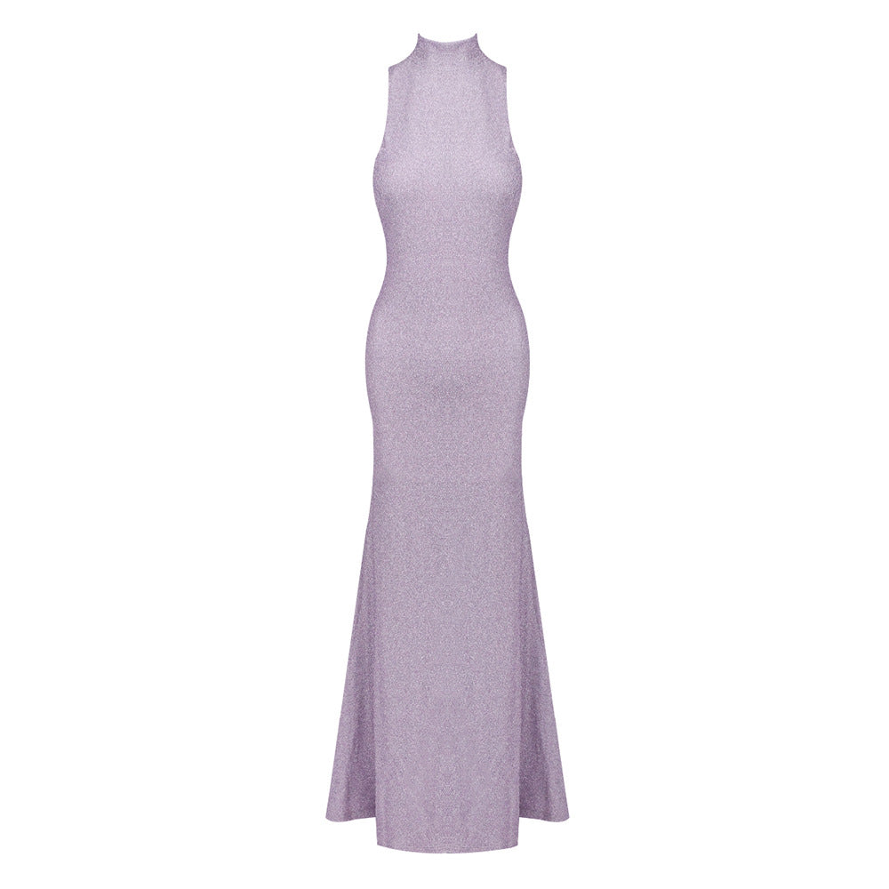 Damen Elegantes Maxikleid mit hohem Stehkragen und figurbetontem Schnitt Echo Archiv