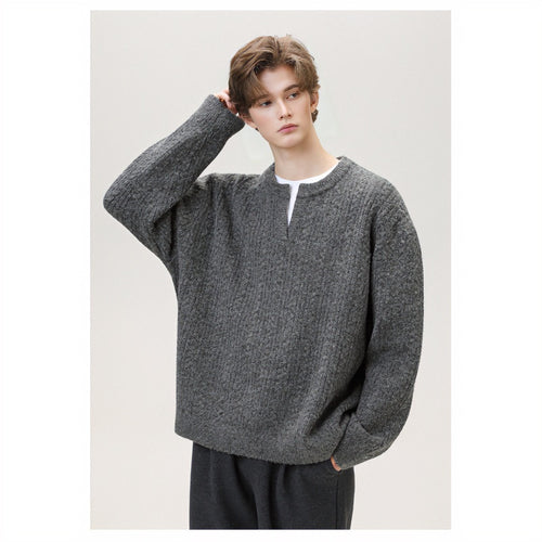 Damen Grobgestrickter Zopfmuster-Pullover mit V‑Ausschnitt und Lagen‑Optik Echoarchiv