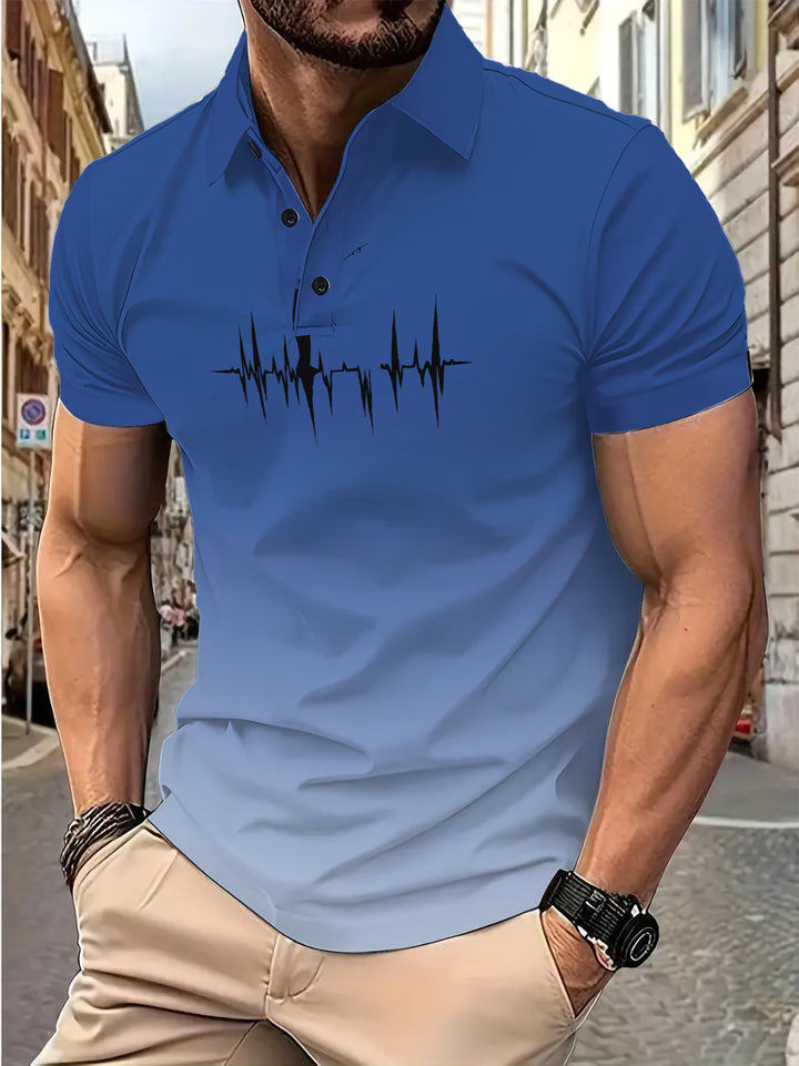Herren Poloshirt mit modernem EKG-Motiv Echoarchiv