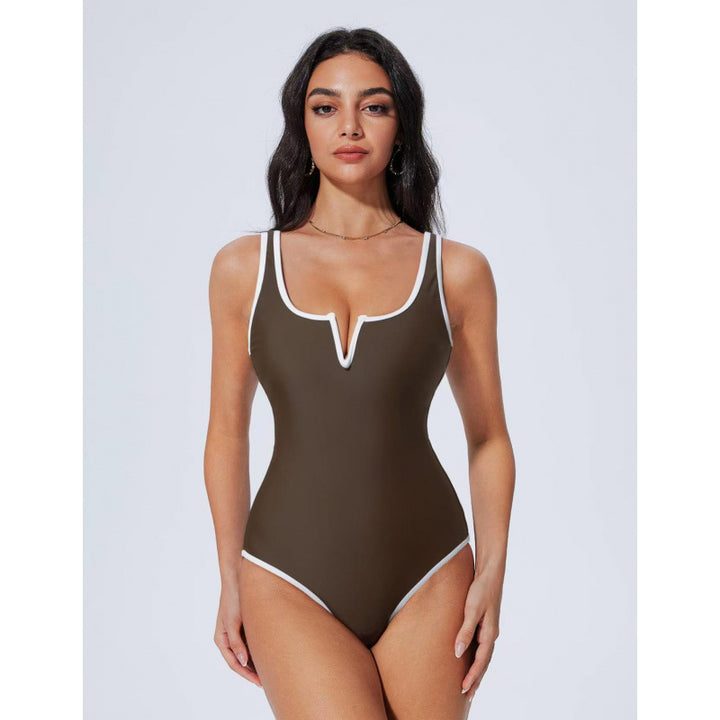 Damen Einteiliger Badeanzug mit tiefem V-Ausschnitt und kontrastierenden Details Echo Archiv