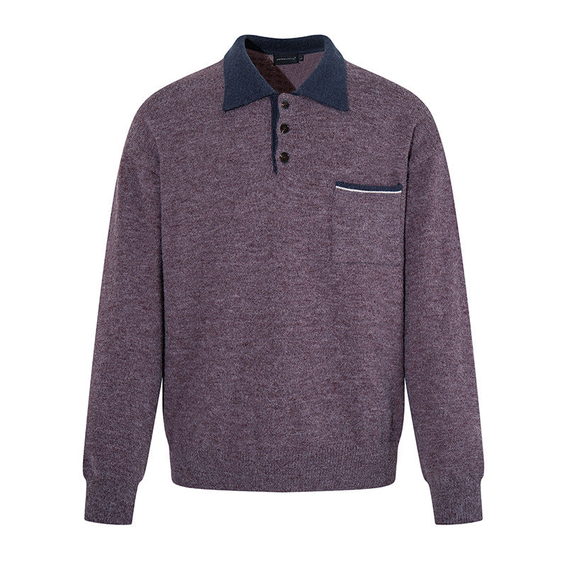 Herren Poloshirt-Strickpullover mit Knopfleiste, Brusttasche und Kontrastkragen Echoarchiv
