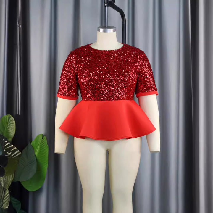 Damen Elegantes Glitzeroberteil mit peplum Saum Echo Archiv