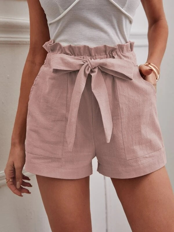 Damen elegante Shorts mit Bindegürtel und breitem Bund Echoarchiv