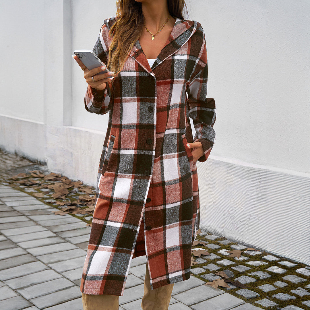 Damen nan lockeres Kapuzen-Hemdkleid mit karierter Flanelloptik, durchgehender Knopfleiste und hohem Beinschlitz Echo Archiv