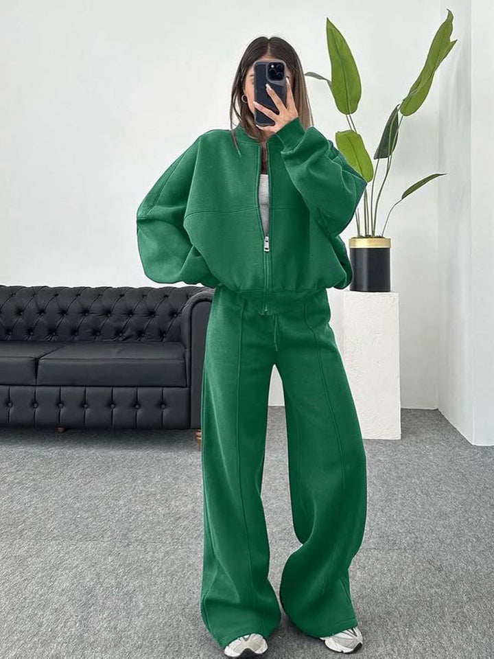 Damen nan Oversize Reißverschlussjacke mit weiter High-Waist Loungehose Set Echo Archiv