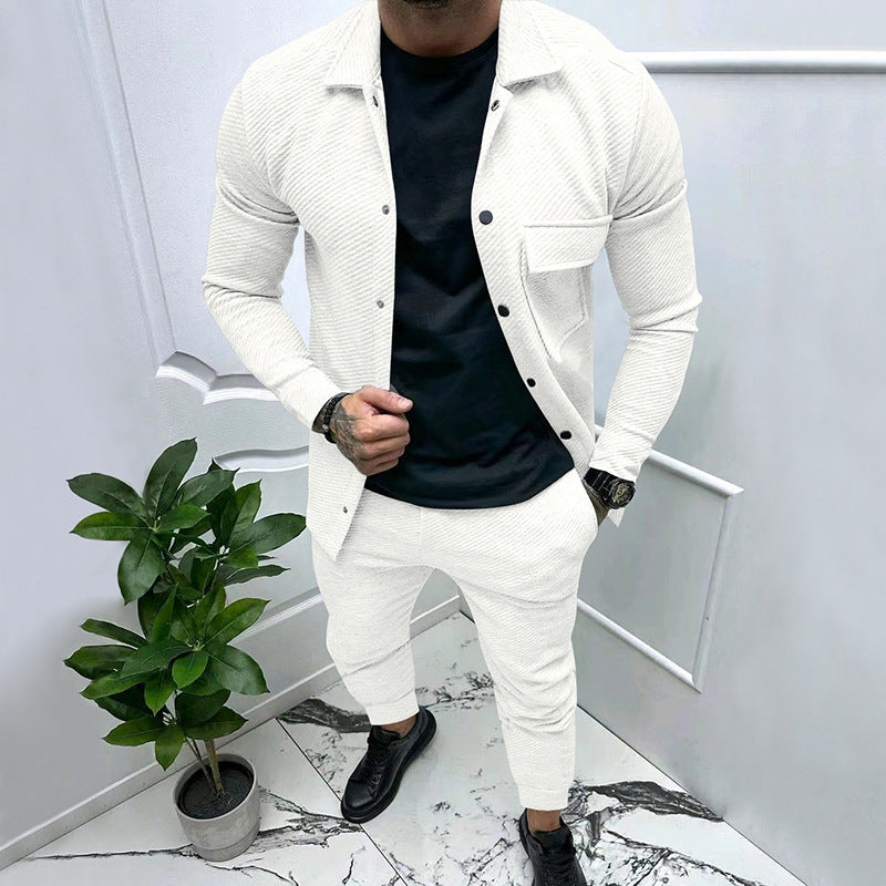 Herren Strukturiertes Jersey-Freizeitset mit Overshirt und Tapered Jogginghose Echoarchiv