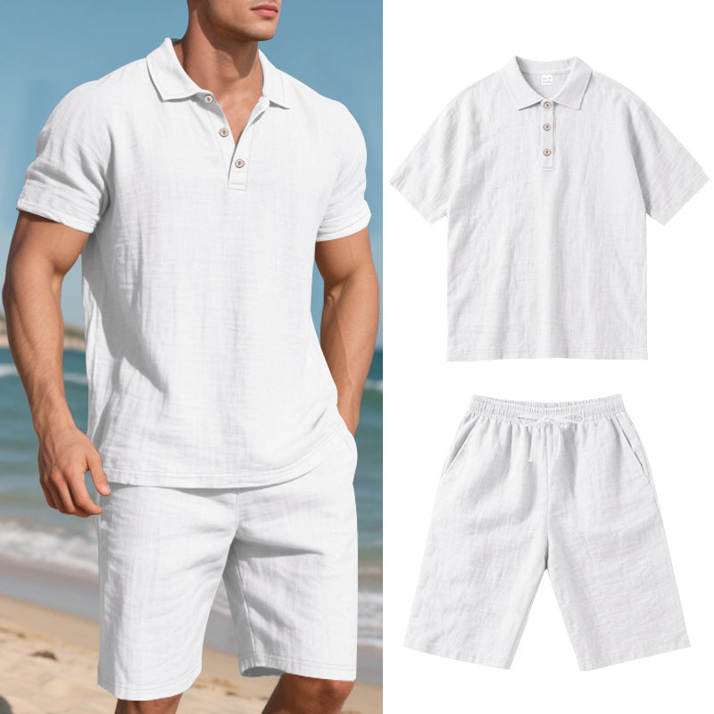 Herren lässiges Leinen-Shorts-Set mit strukturierter Oberfläche und entspannter Passform Echoarchiv