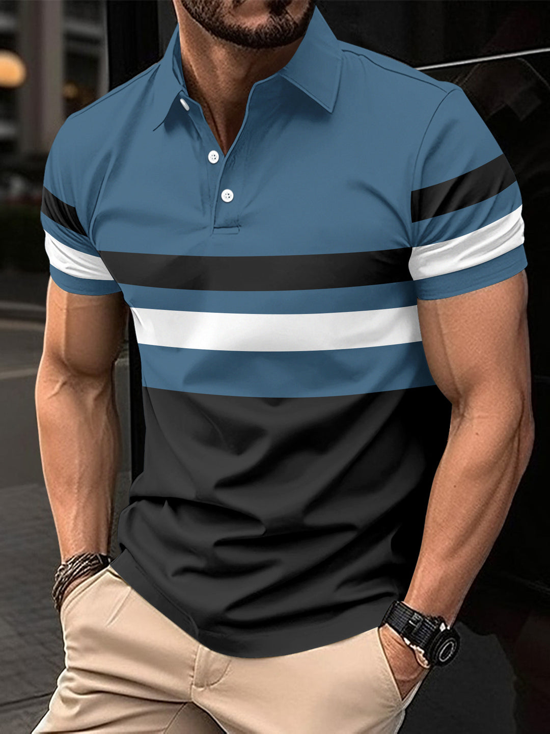 Herren Trendy Gestreiftes Aktiv Polo-Shirt Echoarchiv