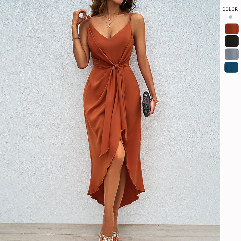 Damen Wickelkleid mit Elegantem V-Ausschnitt und Verspieltem Schlitz Echoarchiv