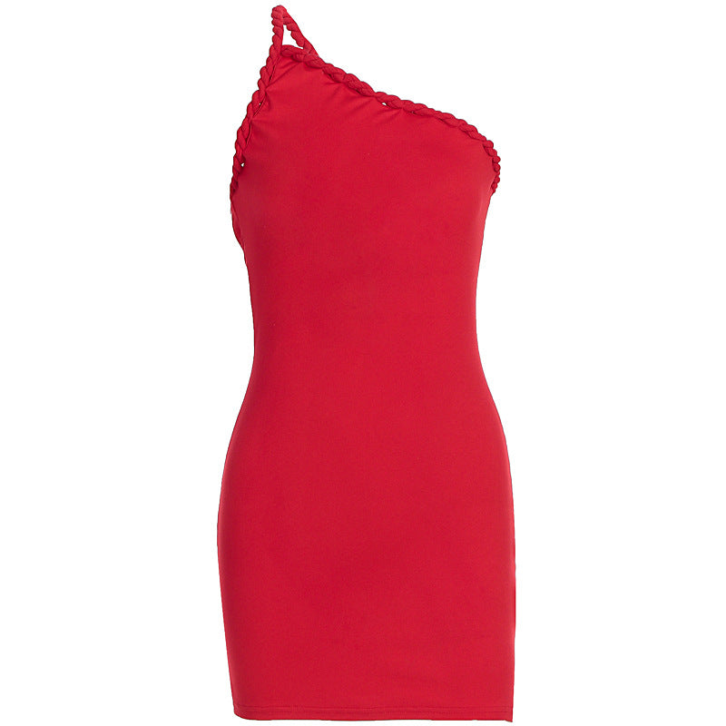 Damen Figurbetontes One-Shoulder Kleid mit Rüschen Echo Archiv