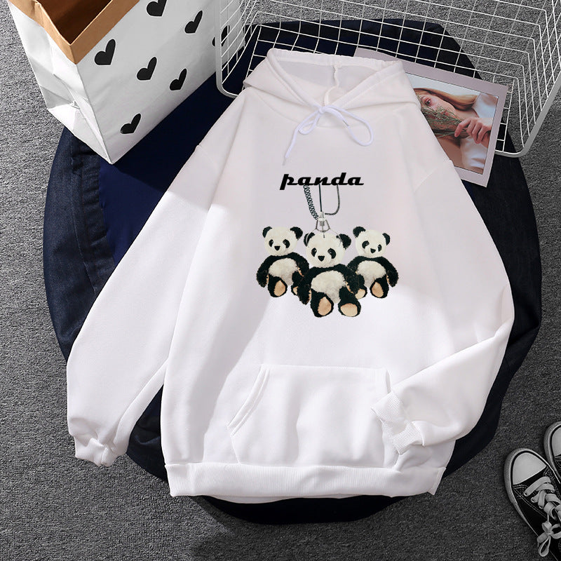 Damen oversized Kapuzenpullover mit Plüsch-Panda-Applikation und Kängurutasche – Auréline